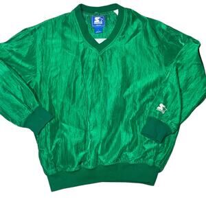Vintage Starter V Neck Nylon windbreaker pullover lined men's embroidered LG 90s